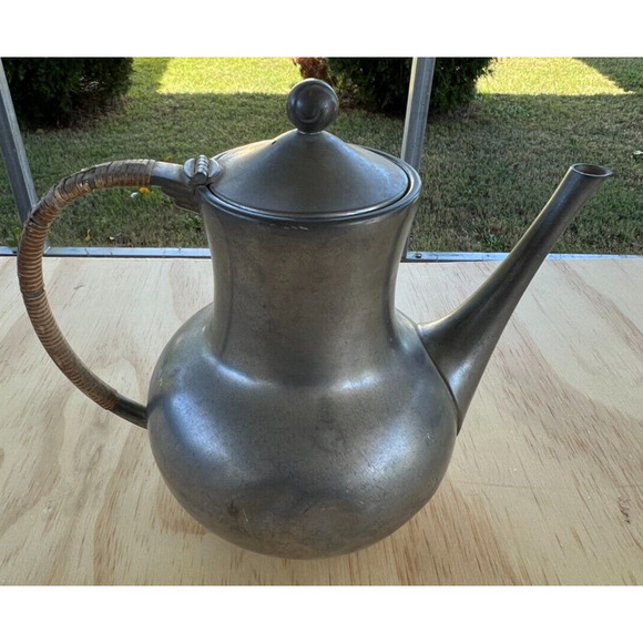 Vtg Royal Holland Pewter Mid Century Tea Pot attached Lid Wrapped Handle READ - Picture 1 of 6